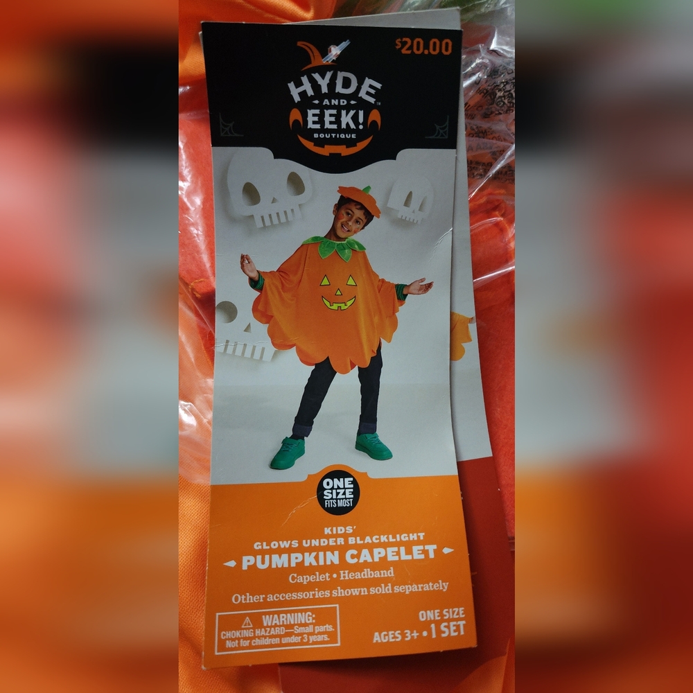 Target Pumpkin Costume for Kids - Orange and Green. Capelet & Headband. Has Flaw - Picture 7 of 9